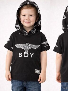 Boy London Black Short-Sleeve Hoodie – Silver Eagle Size: 7-8 Boys
